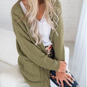 Wishlist olive green cable cardigan sweater S/M